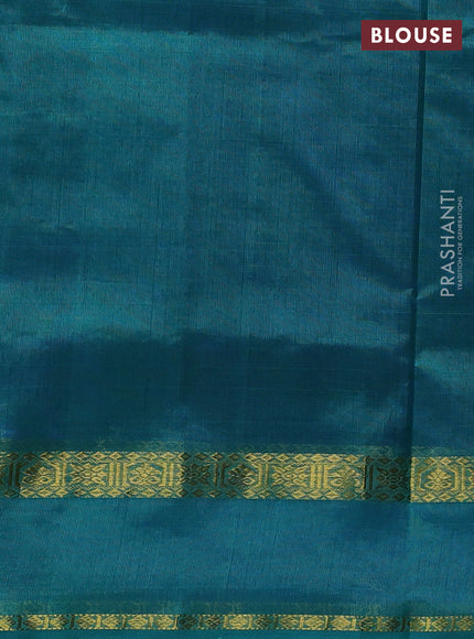 Silk cotton saree blue and teal green with plain body and zari woven border