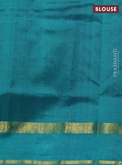 Silk cotton saree dark blue and teal green with plain body and rettapet zari woven border