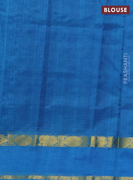 Silk cotton saree deep purple and cs blue with plain body and rettapet zari woven border