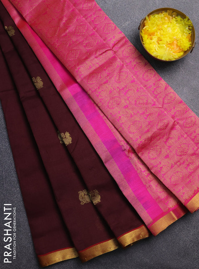 Silk cotton saree deep maroon and pink with annam zari woven buttas and zari woven border
