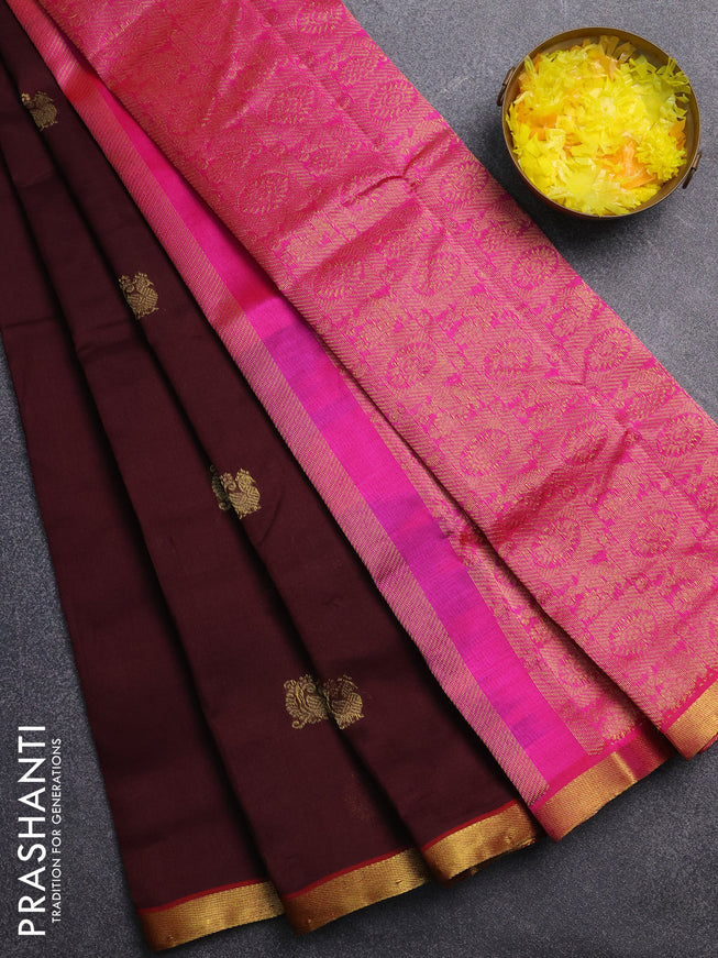 Silk cotton saree deep maroon and pink with annam zari woven buttas and zari woven border