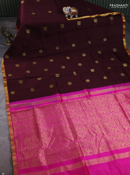 Silk cotton saree deep maroon and pink with annam zari woven buttas and zari woven border