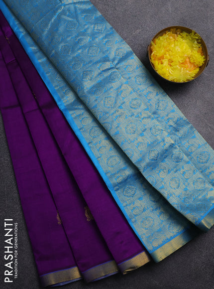 Silk cotton saree purple and cs blue with annam zari woven buttas and zari woven border