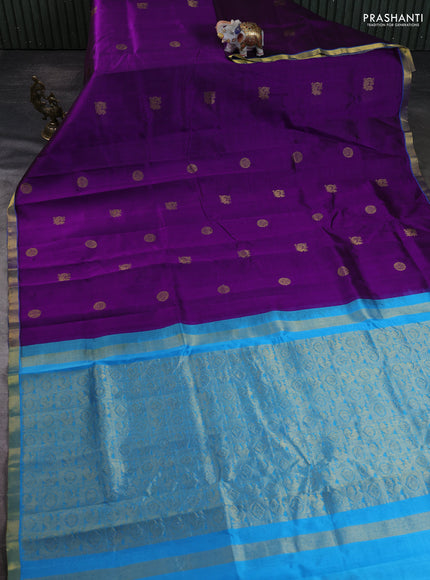 Silk cotton saree purple and cs blue with annam zari woven buttas and zari woven border
