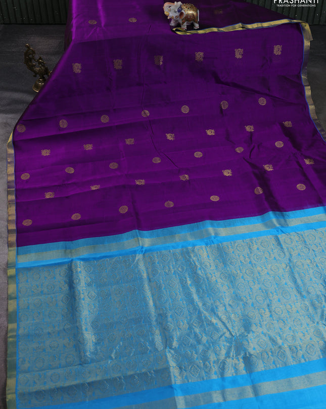 Silk cotton saree purple and cs blue with annam zari woven buttas and zari woven border