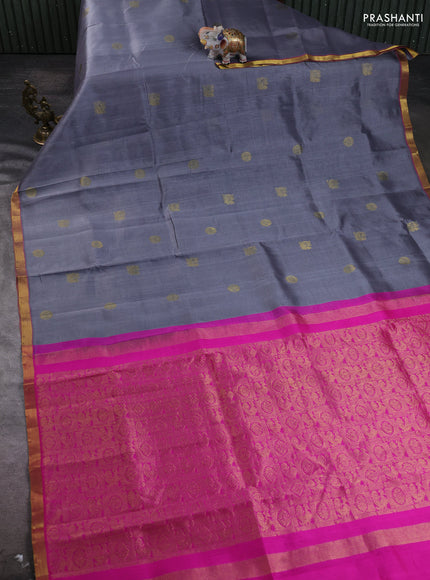 Silk cotton saree grey and pink with annam zari woven buttas and zari woven border