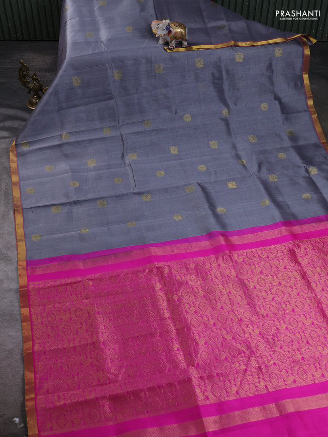 Silk cotton saree grey and pink with annam zari woven buttas and zari woven border
