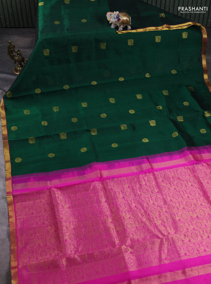 Silk cotton saree green and pink with annam zari woven buttas and zari woven border