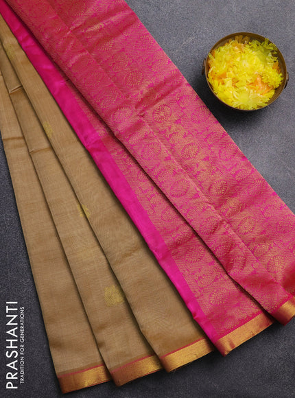 Silk cotton saree sandal and pink with annam zari woven buttas and zari woven border