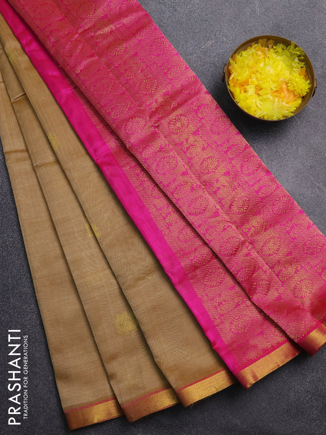 Silk cotton saree sandal and pink with annam zari woven buttas and zari woven border