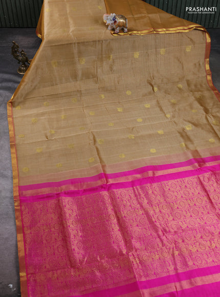 Silk cotton saree sandal and pink with annam zari woven buttas and zari woven border