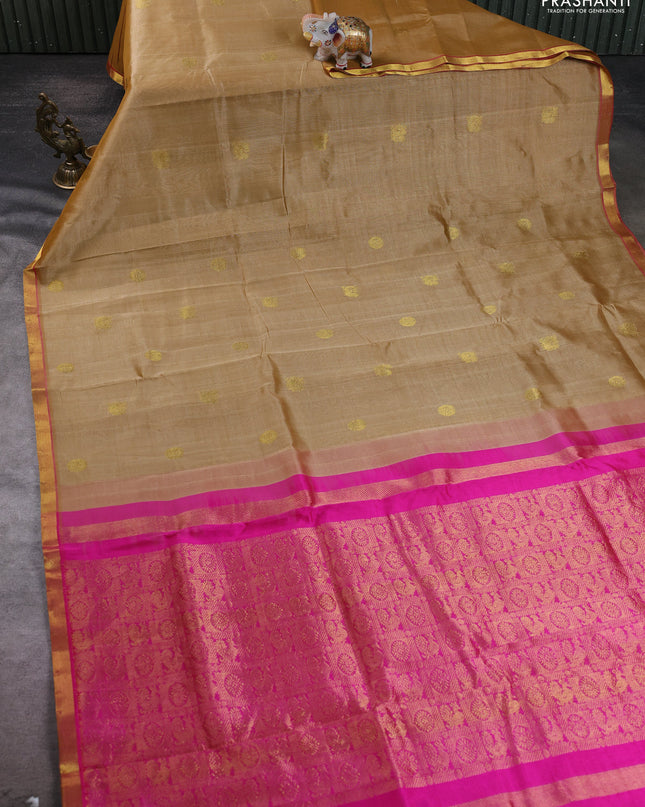 Silk cotton saree sandal and pink with annam zari woven buttas and zari woven border