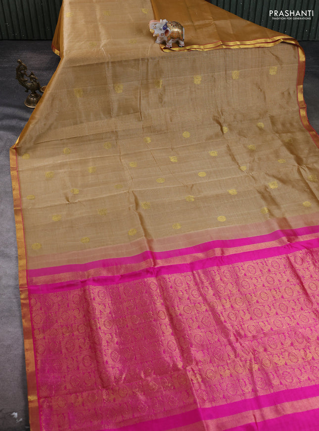 Silk cotton saree sandal and pink with annam zari woven buttas and zari woven border