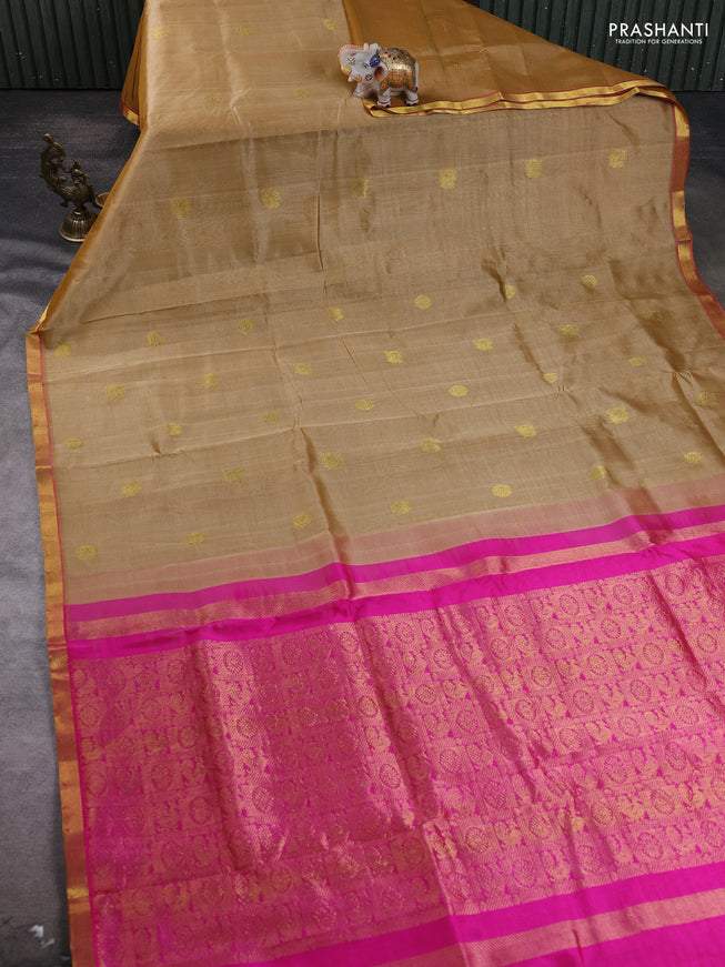 Silk cotton saree sandal and pink with annam zari woven buttas and zari woven border