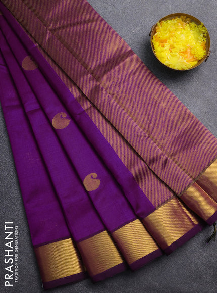 Silk cotton saree purple with paisley zari woven buttas and zari woven border
