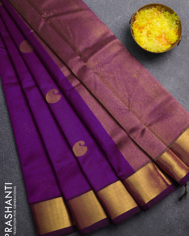 Silk cotton saree purple with paisley zari woven buttas and zari woven border