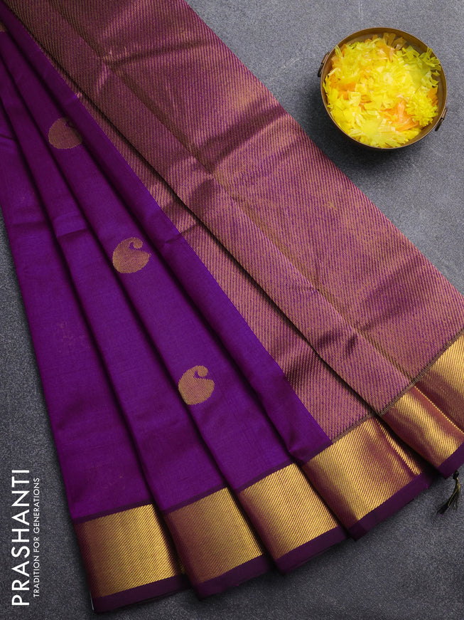 Silk cotton saree purple with paisley zari woven buttas and zari woven border