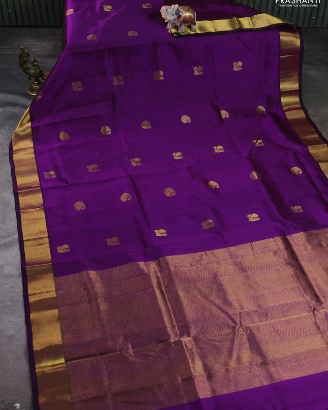 Silk cotton saree purple with paisley zari woven buttas and zari woven border