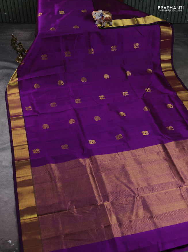 Silk cotton saree purple with paisley zari woven buttas and zari woven border