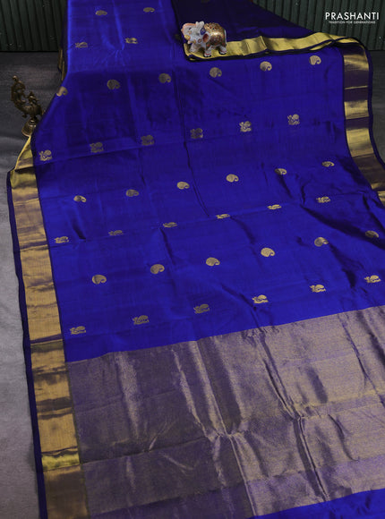 Silk cotton saree blue with paisley zari woven buttas and zari woven border