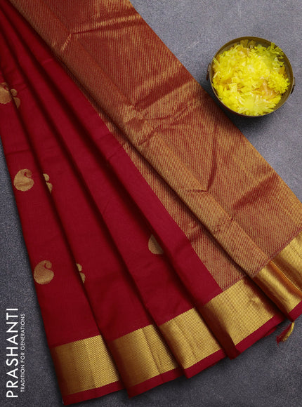 Silk cotton saree red with paisley zari woven buttas and zari woven border
