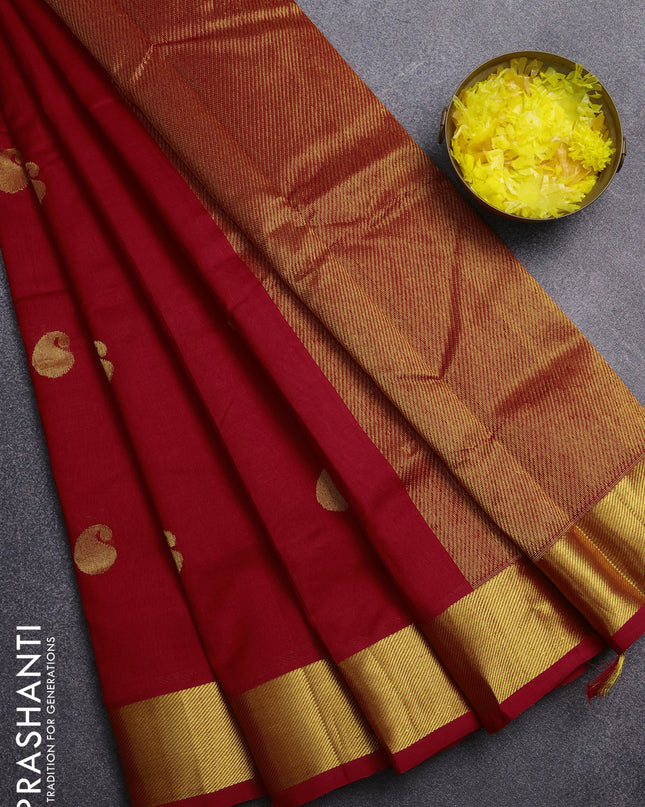 Silk cotton saree red with paisley zari woven buttas and zari woven border