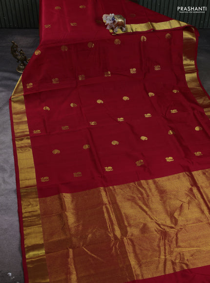 Silk cotton saree red with paisley zari woven buttas and zari woven border