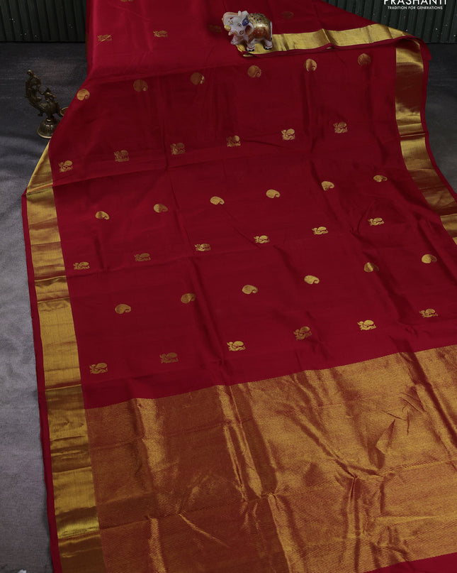 Silk cotton saree red with paisley zari woven buttas and zari woven border