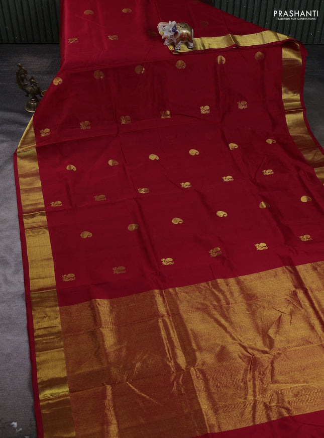Silk cotton saree red with paisley zari woven buttas and zari woven border