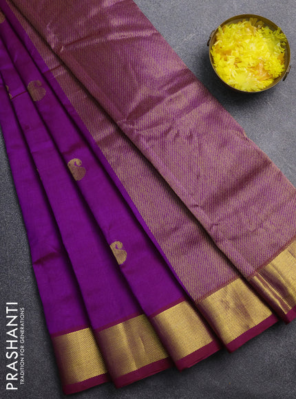 Silk cotton saree purple with paisley zari woven buttas and zari woven border