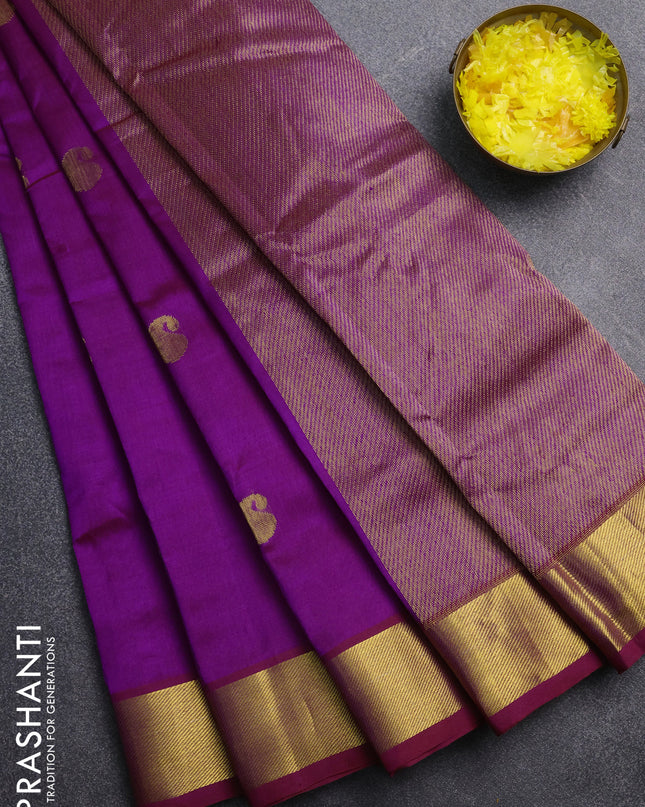Silk cotton saree purple with paisley zari woven buttas and zari woven border