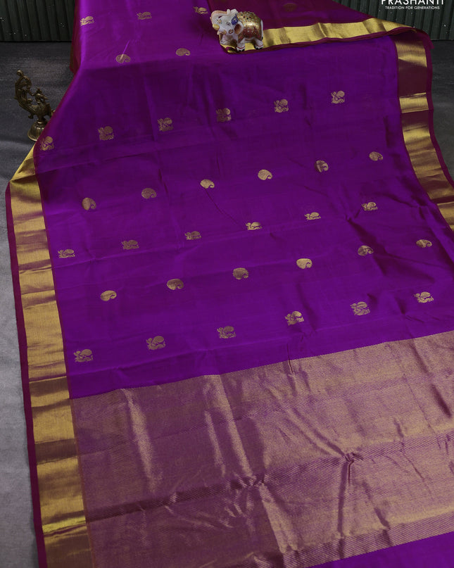 Silk cotton saree purple with paisley zari woven buttas and zari woven border