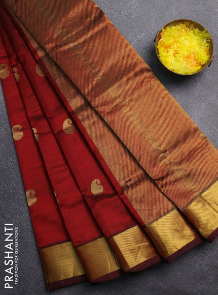 Silk cotton saree maroon with paisley zari woven buttas and zari woven border