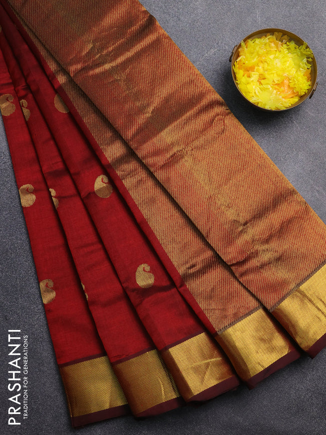 Silk cotton saree maroon with paisley zari woven buttas and zari woven border