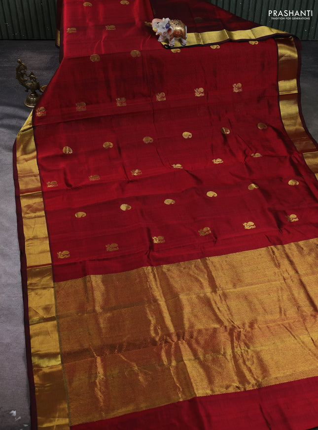 Silk cotton saree maroon with paisley zari woven buttas and zari woven border