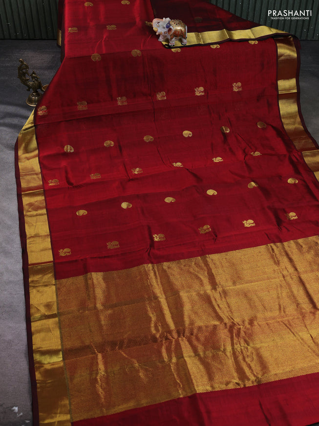 Silk cotton saree maroon with paisley zari woven buttas and zari woven border