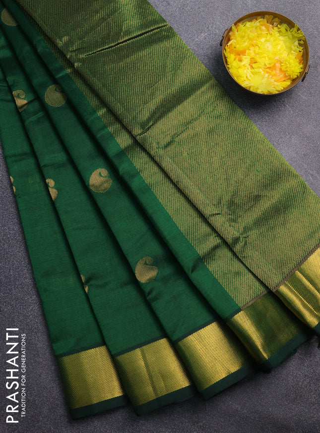 Silk cotton saree green with paisley zari woven buttas and zari woven border