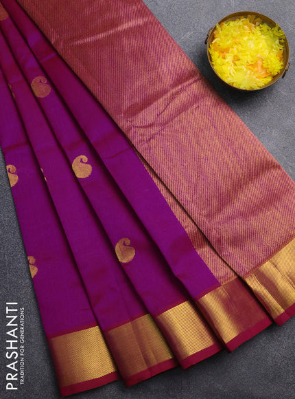 Silk cotton saree magenta pink with paisley zari woven buttas and zari woven border