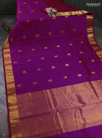 Silk cotton saree magenta pink with paisley zari woven buttas and zari woven border
