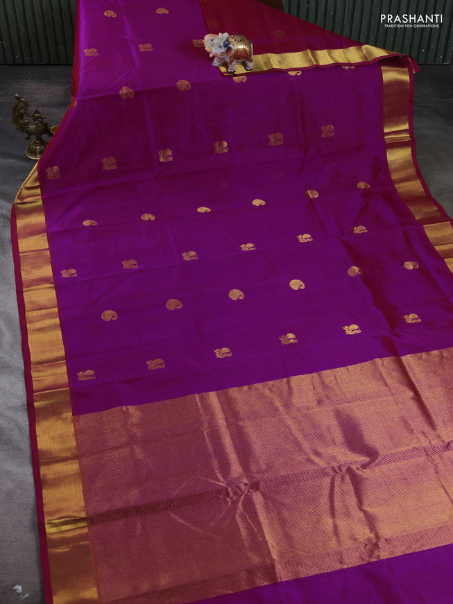 Silk cotton saree magenta pink with paisley zari woven buttas and zari woven border