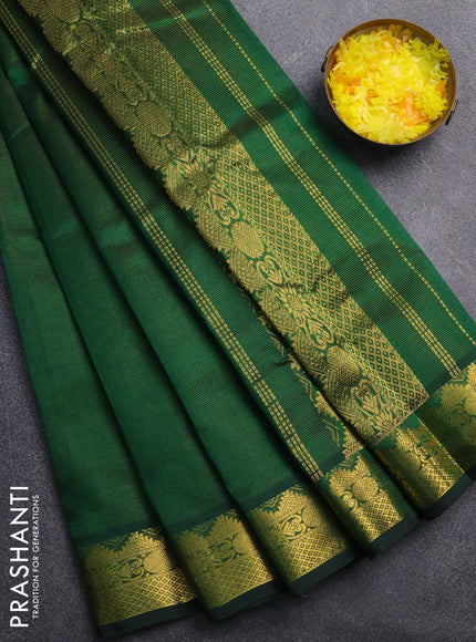 Silk cotton saree green with allover vairaosi pattern and zari woven border