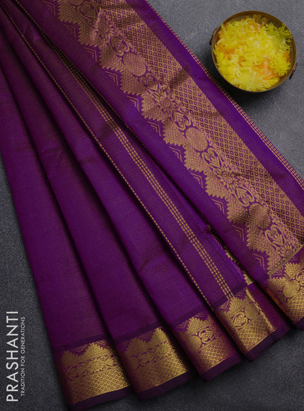 Silk cotton saree purple with allover vairaosi pattern and zari woven border