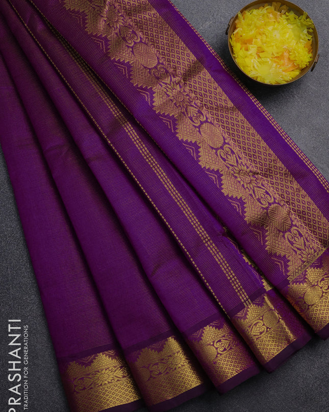 Silk cotton saree purple with allover vairaosi pattern and zari woven border