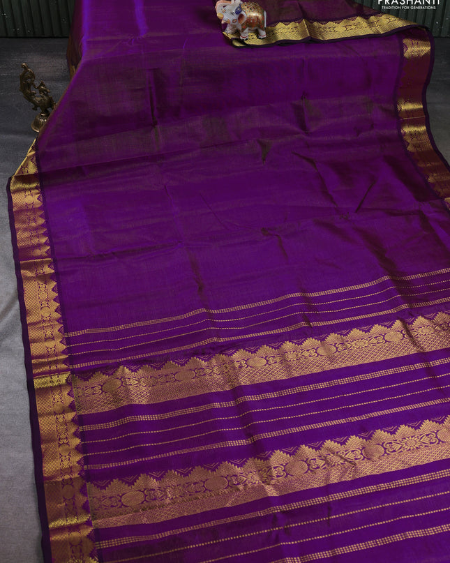 Silk cotton saree purple with allover vairaosi pattern and zari woven border