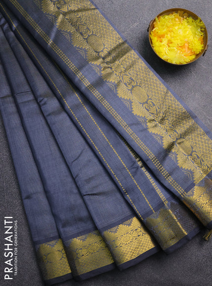 Silk cotton saree grey with allover vairaosi pattern and zari woven border