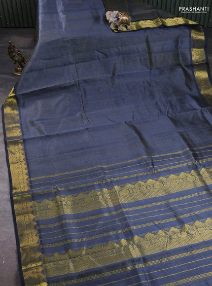 Silk cotton saree grey with allover vairaosi pattern and zari woven border