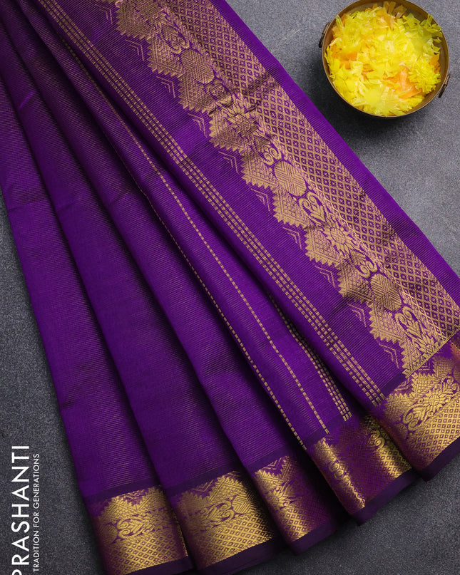 Silk cotton saree violet with allover vairaosi pattern and zari woven border