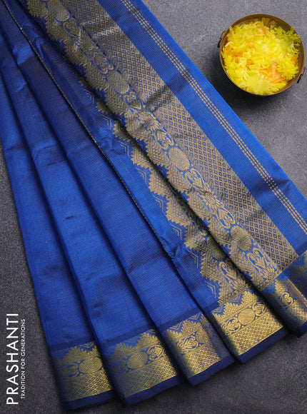Silk cotton saree peacock blue with allover vairaosi pattern and zari woven border