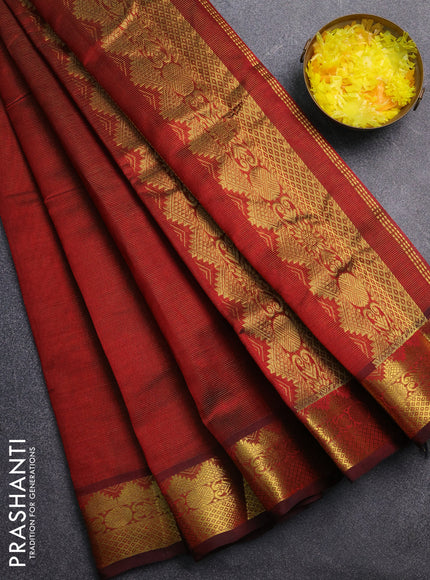 Silk cotton saree maroon with allover vairaosi pattern and zari woven border