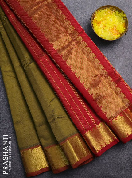 Silk cotton saree mehendi green and maroon with allover vairaosi pattern and zari woven border
